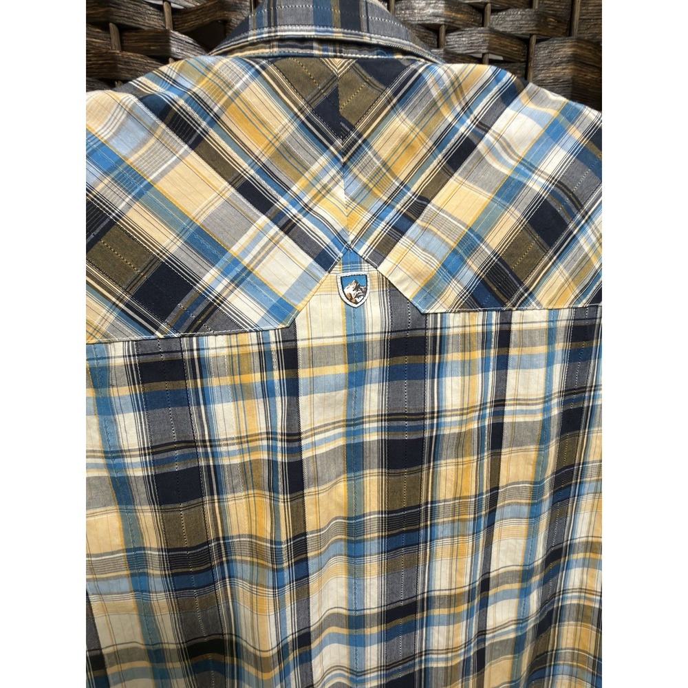 KUHL Suncel Button Up Shirt Mens XL Yellow Black Plaid Short Sleeve Outdoor - Picture 4 of 5